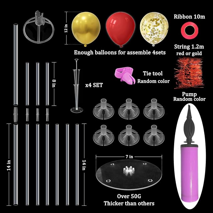 ZJDHPTY 4Set Red Gold Balloon Stand Table Centerpieces Party Decor | Christmas - Image 2