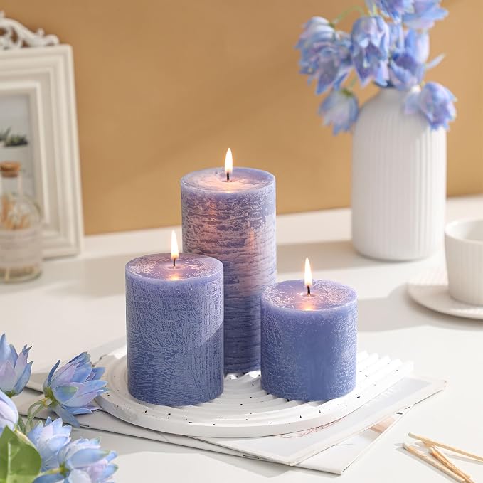 3x6 Inch Blue Pillar Candles Set of 3 - Image 2