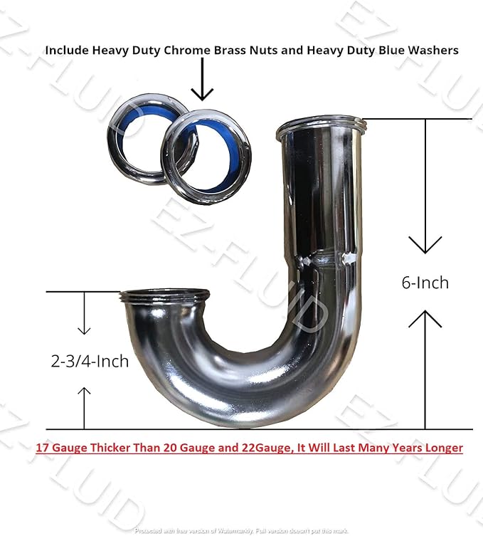 EZ-Fluid 1-1/2" Heavy Duty 17 Gauge High Profile Sink Trap J Bend Thick Brass - Image 2
