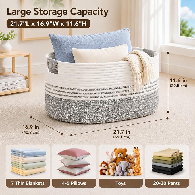 Laundry Hamper with Handles, 72L Rope Laundry Basket, toys and laundry in - Image 2