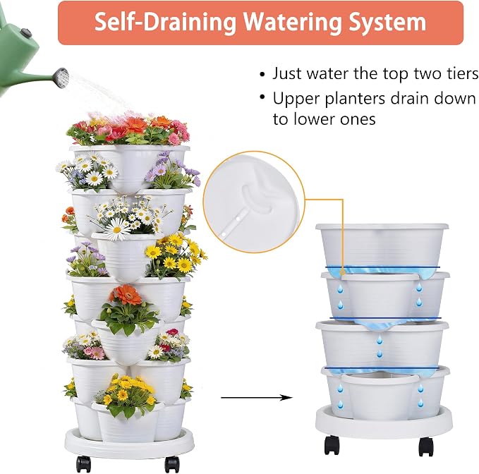VECELO 7 Tier Vertical Garden Planter, Self Watering Stackable Planters - Image 3