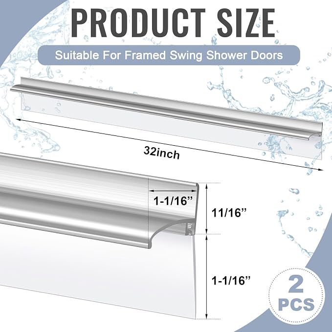 Hicarer 2 Pcs 32'' Chrome Framed Shower Door Replacement Drip Rail - Image 2