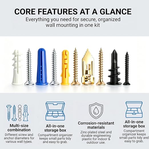 weideer 346PCS 11Sizes Drywall Anchors and Screws Assortment Kit, Toggle Bolts - Image 9
