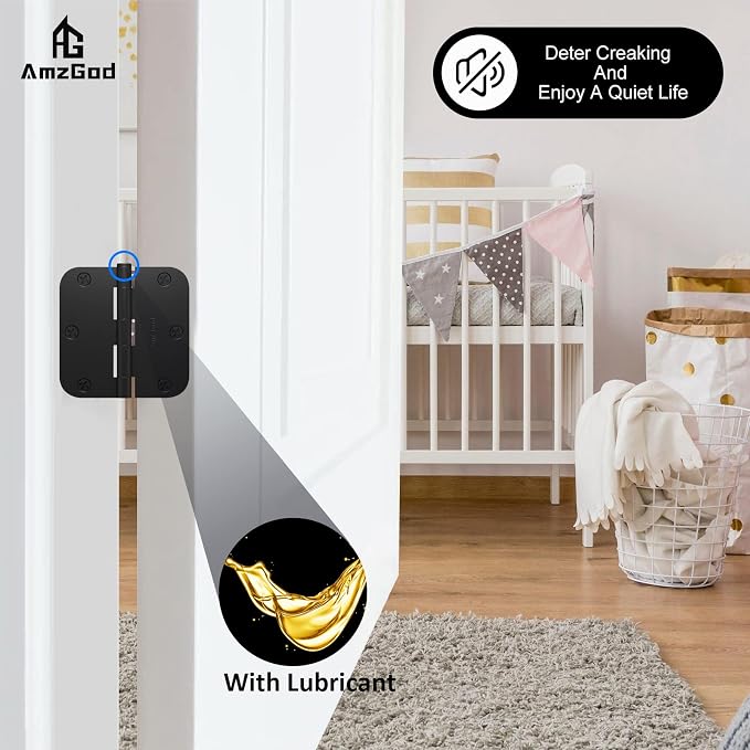 Door Hinges Matte Black 3.5 Inch Rounded 5/8" Radius 12 Pack | Black Interior - Image 2