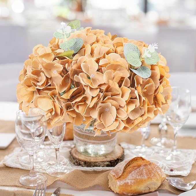 AVIVIHO 65pcs Fake Flowers Brown Hydrangea Artificial Flowers Bulk Silk Flowers - Image 2