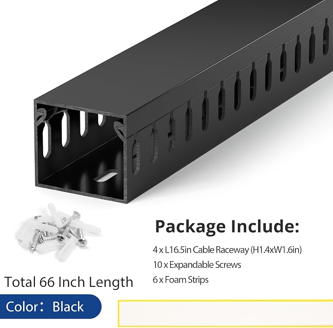 1.4"H x 1.6"W Cable Raceway, 66in Under Desk Wire Management Channel, 16.5in - Image 4