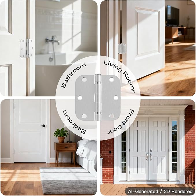 12 Pack Rounded Door Hinges Brushed Nickel 3.5 Inch 5/8" Radius | Satin Nickel - Image 7