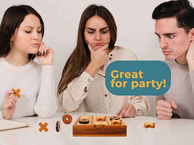 BSIRI Wooden Tic Tac Toe Game Coffee Tabletop XO Blocks Ideal - Image 2
