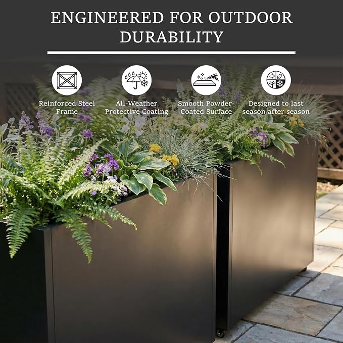 Metal Planter Box with Wheels, Rectangular Planter Raised Garden Bed - Image 7