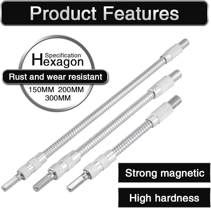 3 Pcs Mixed Drive Flexible Socket Extension Bar Adapter Set - 150mm/200mm/300mm - Image 4