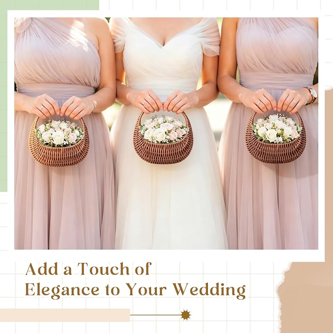 3 Pack Flower Girl Basket with Handle, 6.7 x 6.5 x 4.3 Inch, Half Moon Rattan - Image 6
