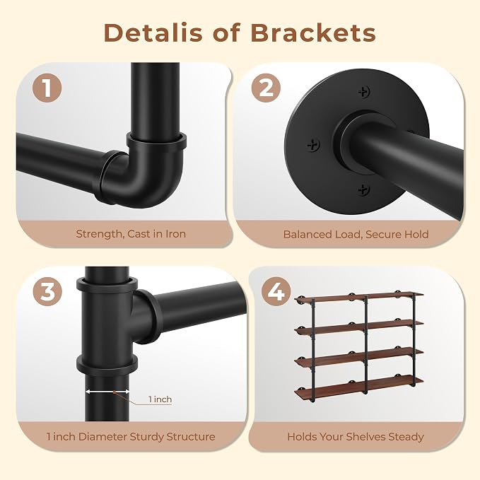 Industrial Wall Mount Pipe Shelf Brackets, Open Bookshelf Brackets - Image 4