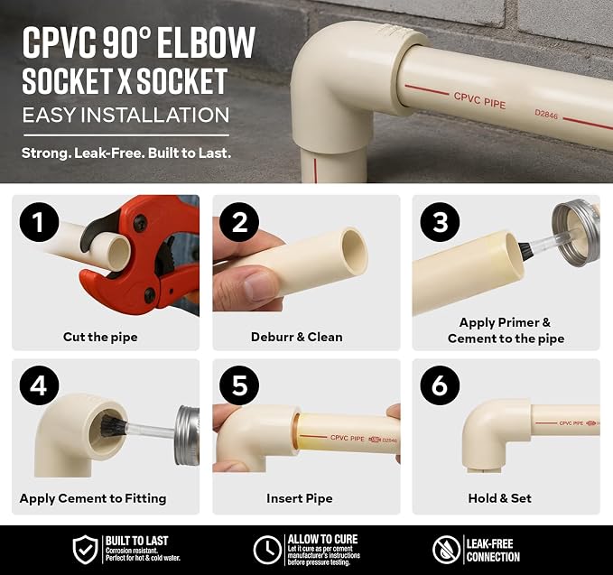 SUPPLYGIANT 10pcs 2 Inch CPVC 90 Degree Elbow Socket x Socket Plumbing Fitting - Image 4