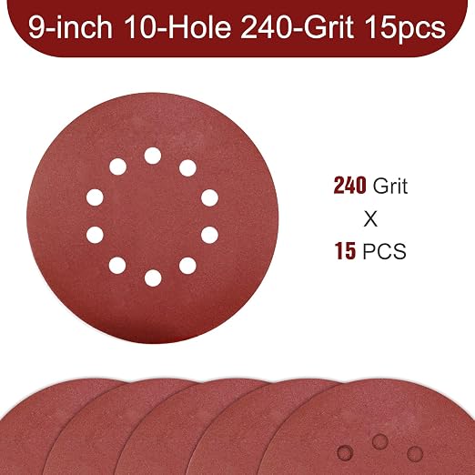 9 Inch 10 Holes Sanding Disc 240 Grit Drywall Sandpaper 15pcs - Image 2