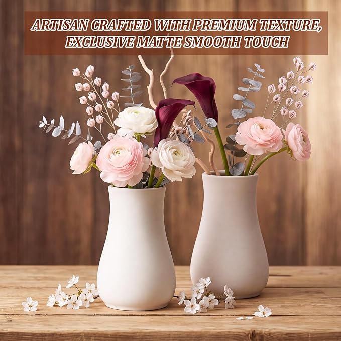 Tioncy 15 Pack White Ceramic Bud Vases Bulk Boho Small Flower Vase White - Image 4