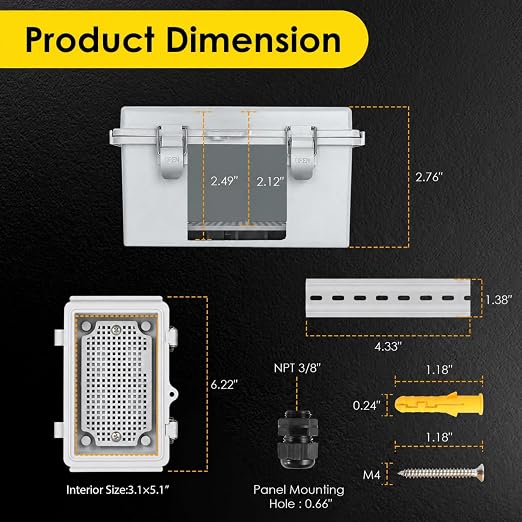 IP67 Outdoor Electrical Junction Box Waterproof 5.9"×3.9"×2.8" | Weatherproof - Image 3
