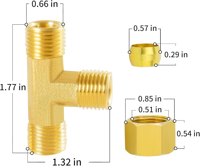 ChillWaves Brass Tee Compression Tube Fitting, 1/2" OD x 1/2" OD x 1/2" OD - Image 3