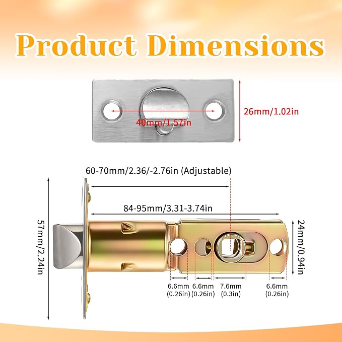 Adjustable Door Latch, 60/70mm Adjustable Passage Door Latch, Doors Knob Latches - Image 2