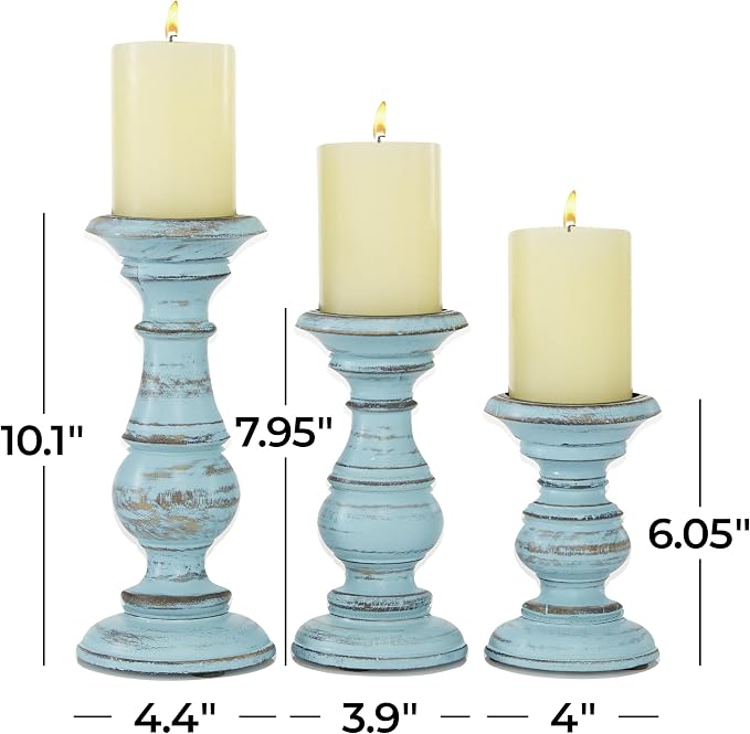Deco 79 Mango Wood Decorative Candle Holder Distressed Turned Pillar Candle - Image 6