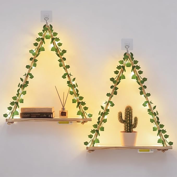 RICHER HOUSE Hanging Floating Shelves No Drill, Macrame Plant Wall Shelf | 2 by RicherHouse