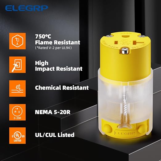ELEGRP Lighted 20 Amp 125 Volt NEMA 5-20R 2 Pole 3 Wire Grounding Straight - Image 2
