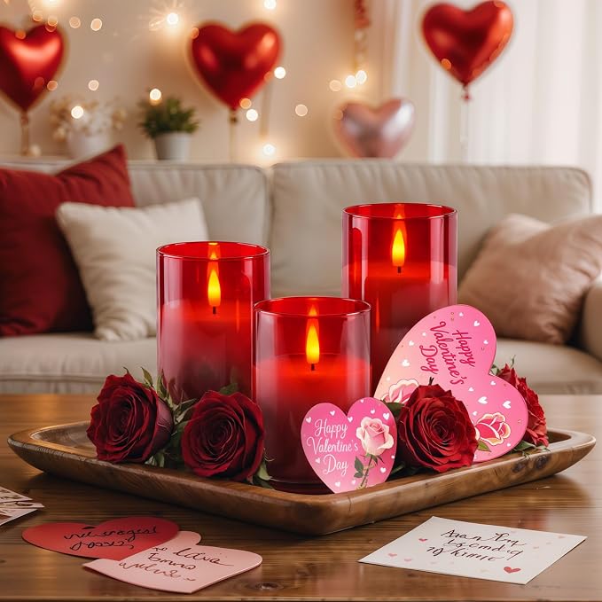 Homemory Red Glass Flameless Candles, Real Wax, Remote Timer, 3 Pack | - Image 4