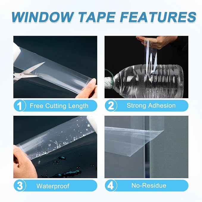 Window Sealing Tape Weather Stripping 3 Inch x 35 Yards Clear Window Insulation - Image 3