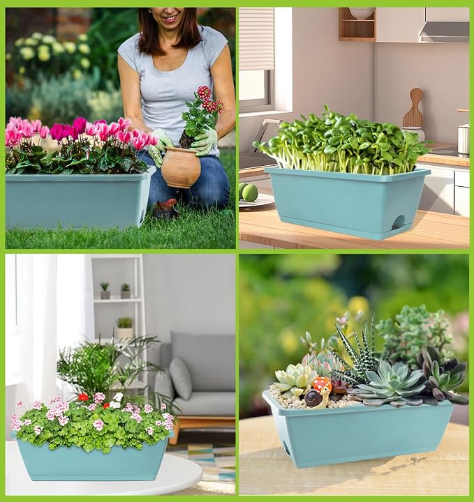 LOCONHA 7 Pack Window Box Planter, Plastic Vegetable Flower Planters Boxes | 17 - Image 7