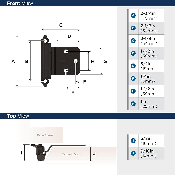 Amerock 1 Pair Variable Overlay Oil-Rubbed Bronze Cabinet Hinge | Steel Face - Image 4