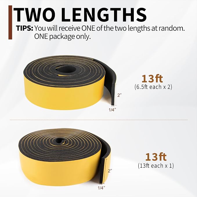 Yotache High Density Adhesive Foam Seal Tape 2" W X 1/4" T, Total 13 Ft | New - Image 4