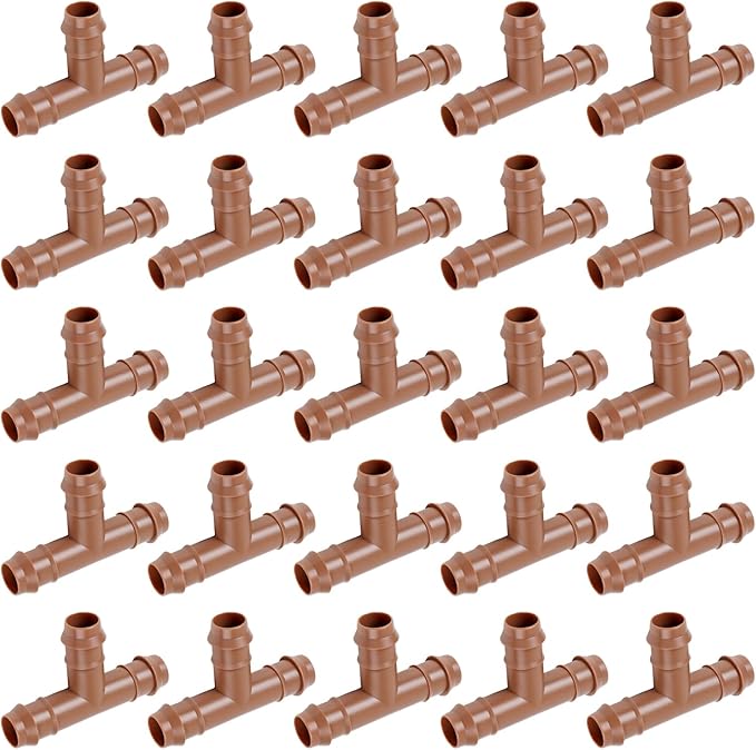 1/2" Drip Irrigation Barbed Tee Fitting, 25 Pack Drip Irrigation 3 Way Tee by Unknown