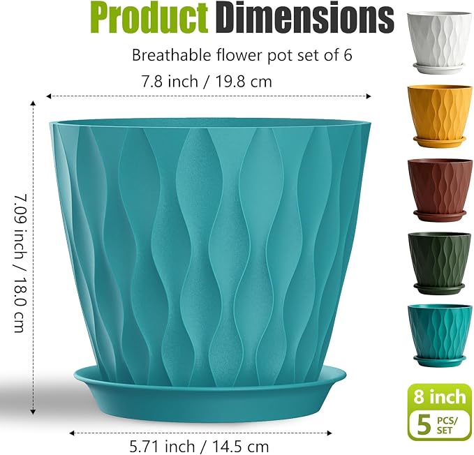 8 Inch Plastic Plant Pots, Planters - Image 5