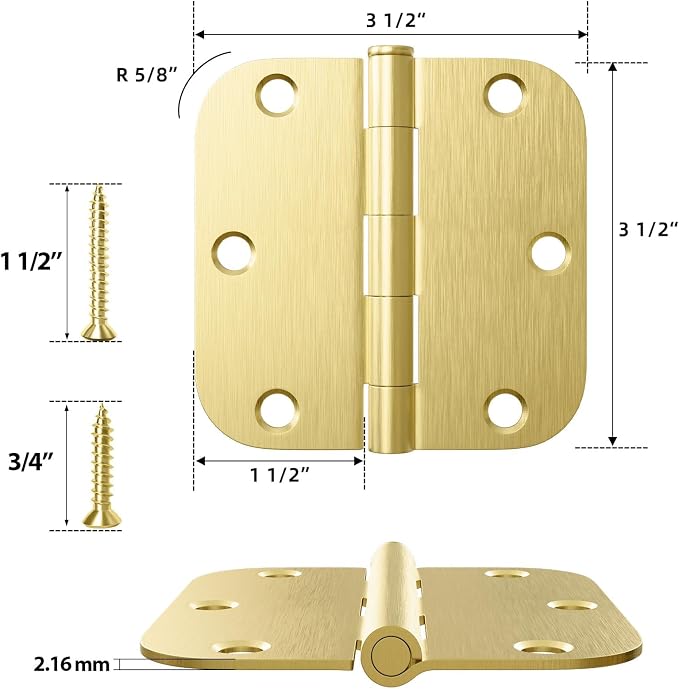 HOSOM 18 Pack Door Hinges Brushed Brass 3.5 Inch - Image 2