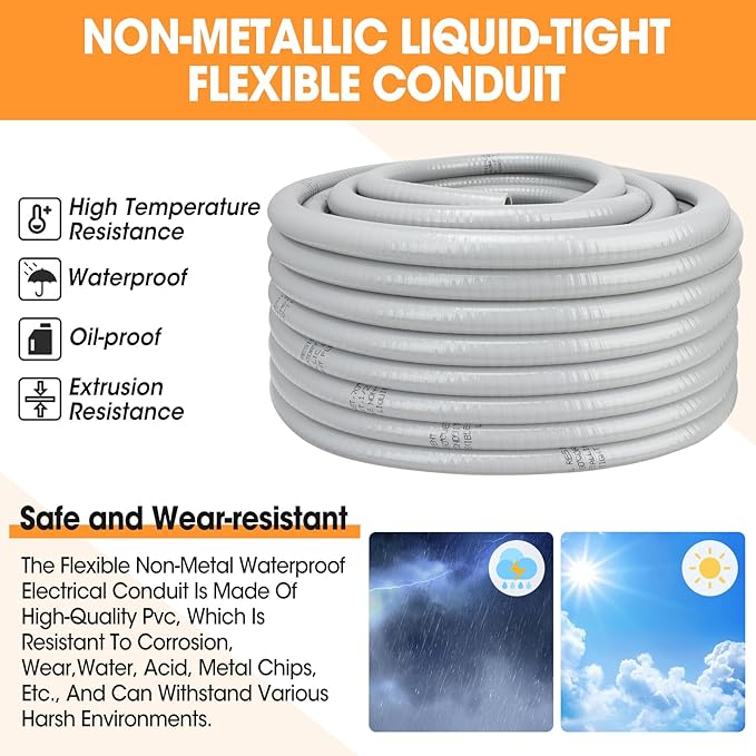 100FT Liquid-Tight Conduit and Connector Kit, 1/2 Flexible Non Metallic - Image 6