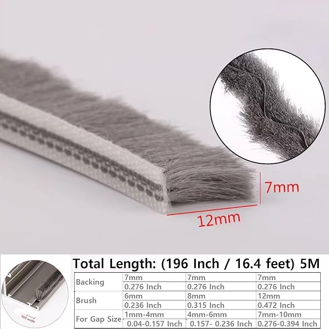 5m Brush Weather Striping Card-Slot Seal Strip Pile Weatherstrip Door Sweep - Image 2