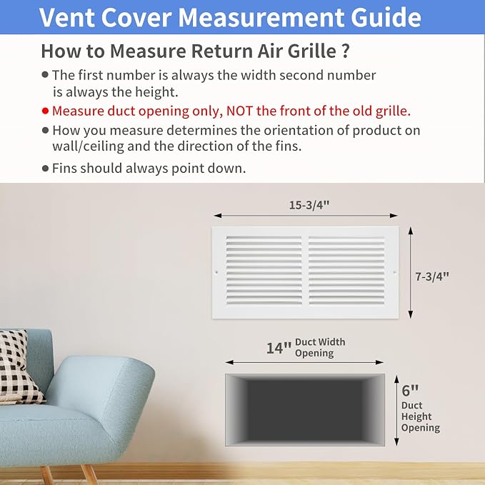 Howeall 14"W x 6"H Steel Return Air Grille, Air Return Vent Cover - Image 5