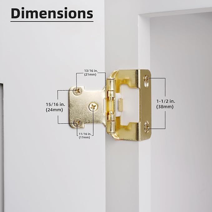 20 Pack 1/2" Overlay Brushed Gold Cabinet Hinges - Image 2
