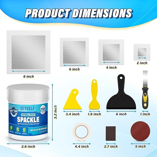 DIYSELF 16-Piece Drywall Repair Kit, Self-Adhesive Mesh Patches, Drywall Patch - Image 6