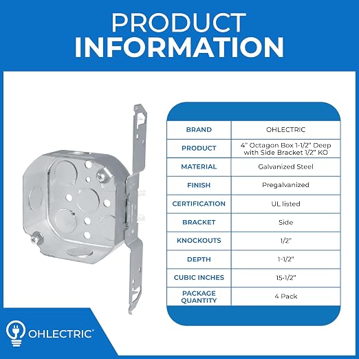 4” Welded Octagon Steel Electrical Box| 1-1/2" Deep Box 1/2” Knockouts - Image 2