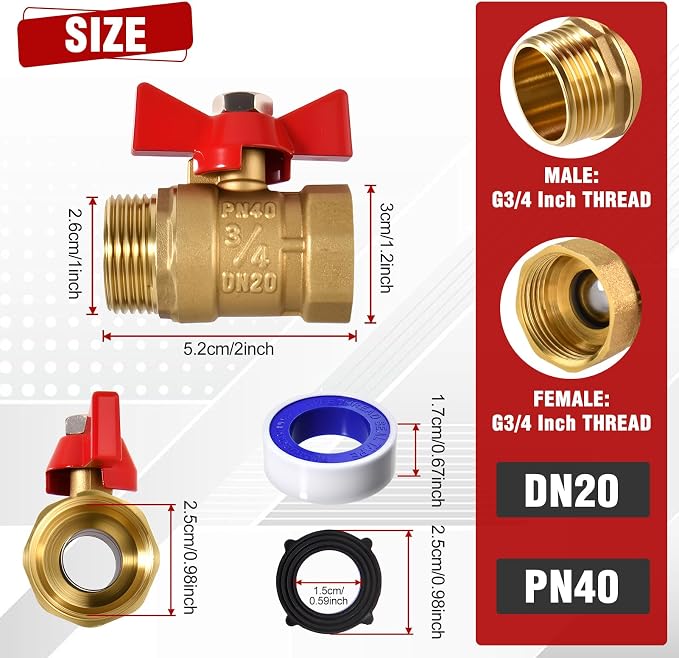 2PCS Full Flow Brass Garden Hose Shut Off Valve, G3/4" Male x Female Thread No - Image 2