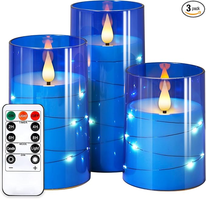NURADA Flickering Flameless Candles: 3D Wick Built-in Star String Lights by NURADA