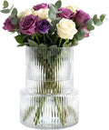 Ribbed Glass Cylinder Vase Set, Home Decor, Tall Fluted Glass by Woaiwo-q