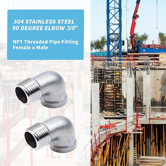 2Pcs 304 Stainless Steel 90 Degree Elbow 3/8" NPT Threaded Pipe Fitting Female - Image 4