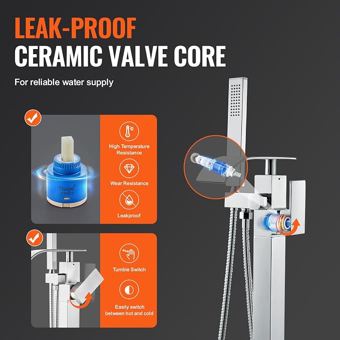 VEVOR Freestanding Bathtub Faucet, Floor Mount, Freestanding Tub Filler - Image 3