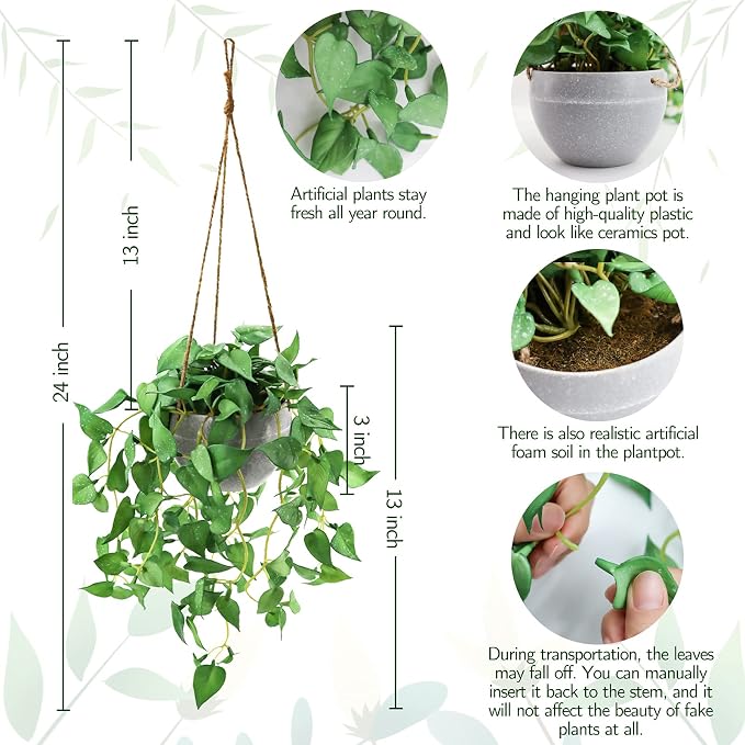 TNNTOPELE 2 Pack Hanging Plant Fake Plants - Image 2