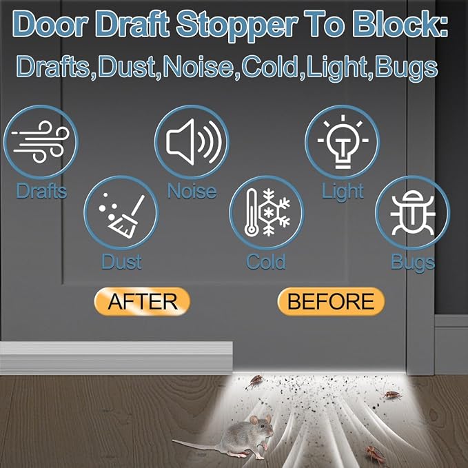 Door Draft Stopper, Door Sweep for Bottom of Door, Under Door Gap Filler for - Image 2