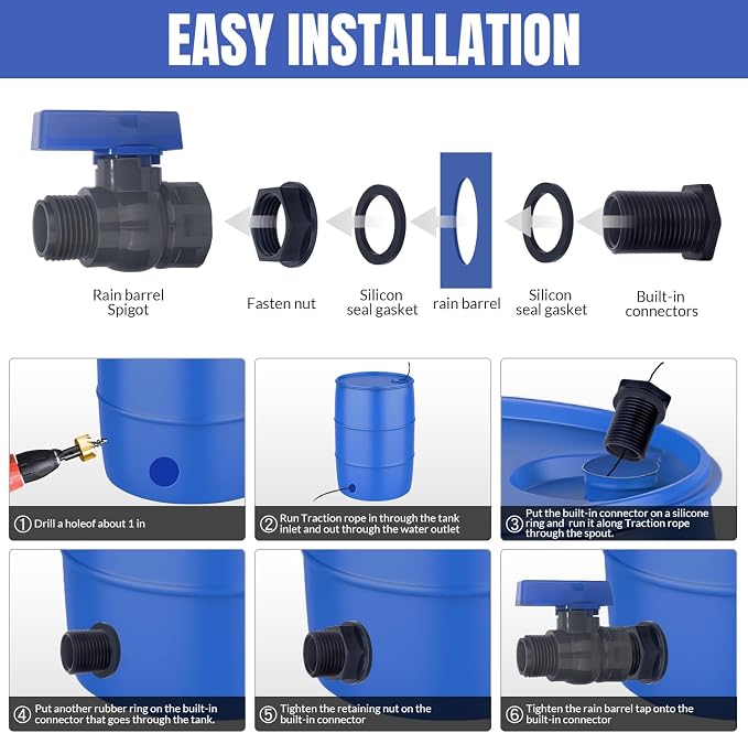 PVC Rain Barrel Spigot Kit 2 Pack 3/4" GHT Bulkhead Fitting - Image 3