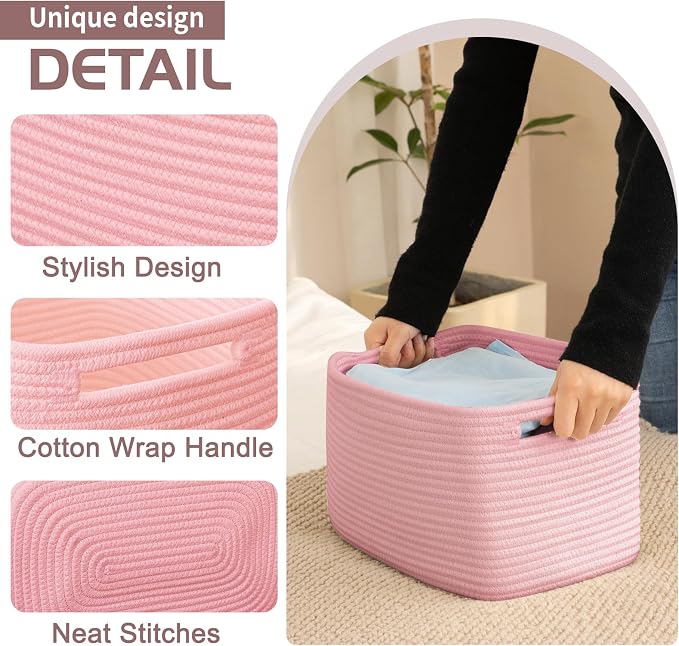 OIAHOMY 4 Pack Storage Baskets for Organizing 15L Cube Storage Bins Pink | - Image 3