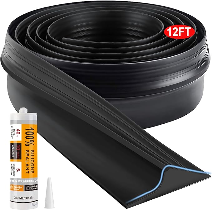 Jin&Bao Black Garage Door Threshold Seal 12FT Rubber Strip & 1 Adhesive | by Jin%26Bao