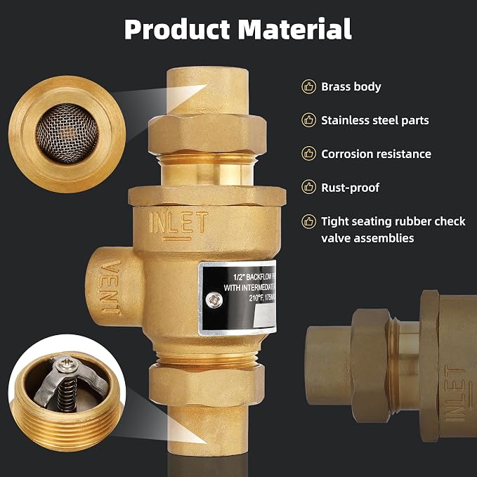 1/2 Inch M3 Backflow Preventer Brass Dual Check Valve | - Image 3